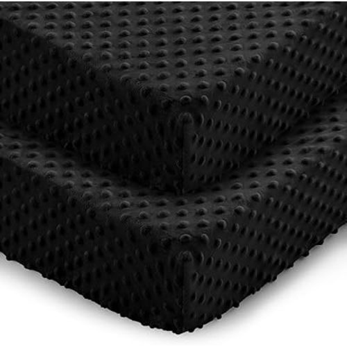 Entisn Baby Crib Sheets 2 Pack, 28 x 52 Inch Minky Dot Fitted Crib Mattress Sheet for Boys and Girls, Soft and Warm Fleece Nursery Bedding for Standard Toddler Bed Mattresses (Black)