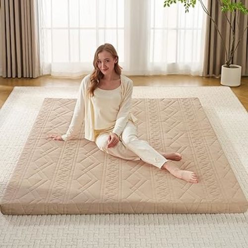 Japanese Floor Mattress Futon Mattress, 100% Cotton Washable Cover, Roll Up 2.5" Thick Tatami Mat, Portable & Foldable Floor Bed Mattress for Sleeping, Guest Room, Dormitory (Full, Coffee)