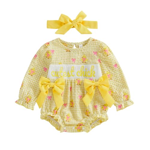 Ayalinggo Baby Girl Valentine's Day Outfit Be Mine Newborn Smock Bubble Romper Bow Long Sleeve Doll Collar Infant Jumpsuit