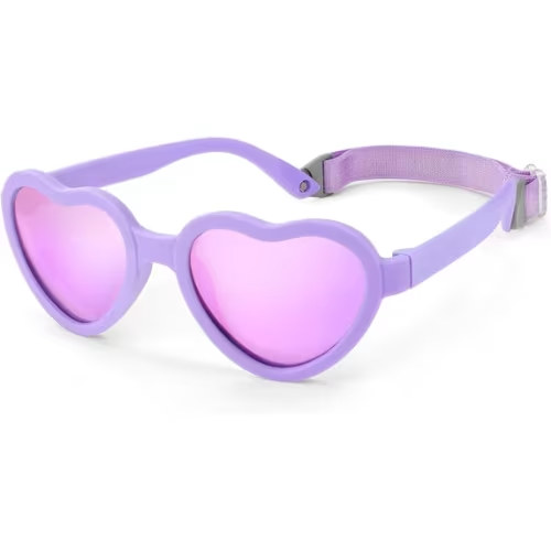Baby Sunglasses with Strap Adjustable, Heart Shaped UV Protection Polarized Flexible Sunglasses for Toddler Infant Age 0-36 Months 0-3 Years