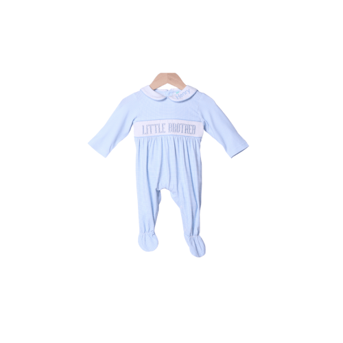 Smocked Little Brother Blue Gingham Footed Romper