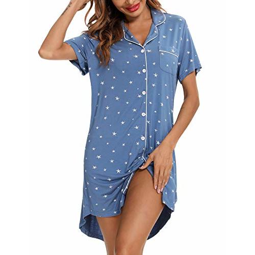 Samring Pajama Nightgown for Women Short/Long Sleeve Button Down Nightwear Top Boyfriend Sleep Shirts Nightdress S-XXL
