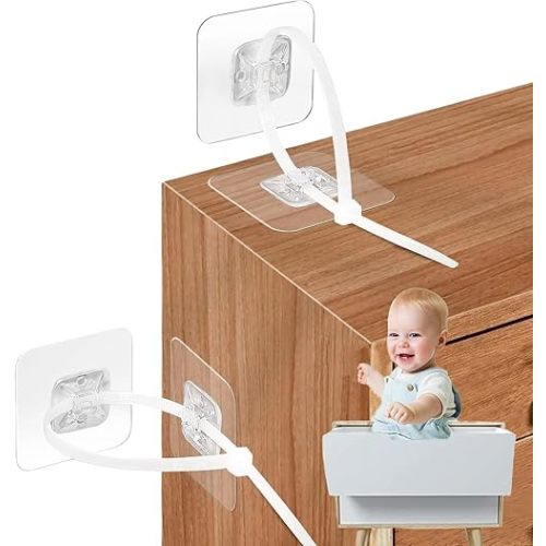 No Drill Furniture Anchors Adhesive (10 Packs) for Baby Proofing, Adjustable Anti-Tip Furniture Wall Safety Straps for Child, Keep Toddlers & Pets Safe from Falling Furniture Like Dresser & Bookshelf