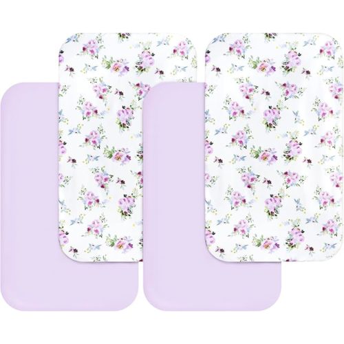 Bassinet Sheets for Girls 4 Pack(33" x 20"), Compatible with AirClub, Mika Micky, Baby Delight, Dream On Me, Koola Baby, AMKE and Other Rectangle Bassinet Mattress, Floral