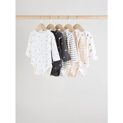 Black and White Long Sleeve Baby Bodysuits 5 Pack