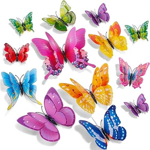 SAOROPEB 3D Butterfly Wall Decor, 48 Pcs Double Layer Butterfly Decorations for Party Decorations Locker Decor Refrigerator Decal, Reusable (Colorful)