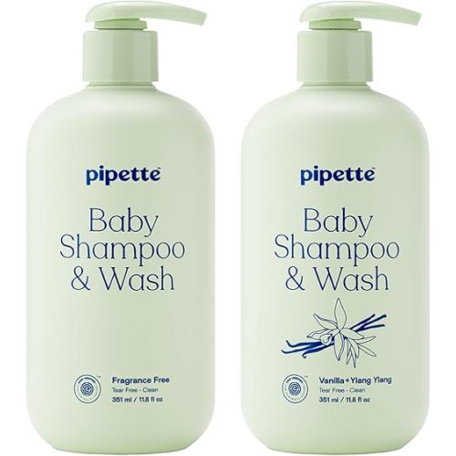 Pipette Baby Shampoo + Wash Discovery Duo, Pack of 2, Includes Fragrance Free and Vanilla + Ylang Ylang Scents, Gentle Tear-Free Newborn Baby Bath Essentials, Non-Toxic, Hypoallergenic