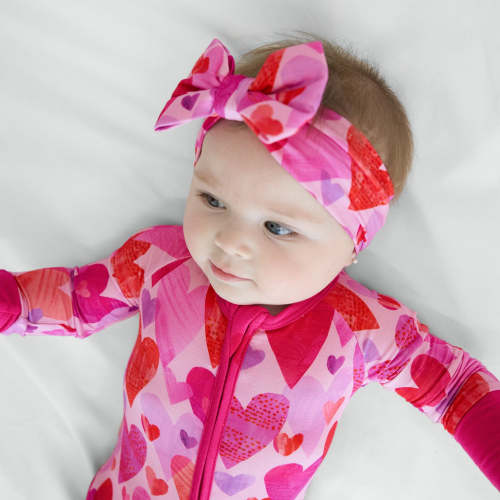 Pink Hearts & Crafts Luxe Bow Headband - Little Sleepies