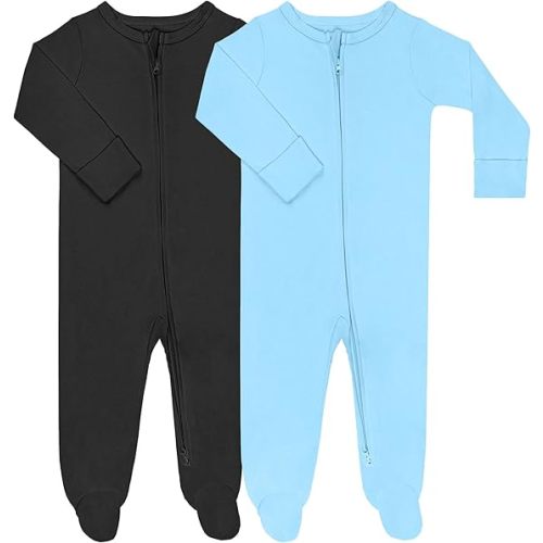 GUISBY Footed Long Sleeve Baby Pajamas with Zipper Cotton Infant Sleepwear