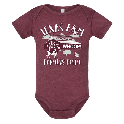 Infant Whoop Farm Barn Onesie - Vintage Burgundy - The Warehouse at C.C. Creations