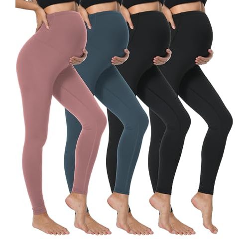 Dalavch 4 Pack Women's Maternity Leggings Over The Belly High Waisted Yoga Workout Pregnancy Pants Activewear for Women