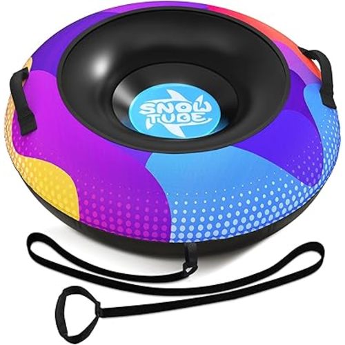 Snow Tube,48 Inch Big Heavy-Duty Inflatable Snow Sled with Premium Canvas Cover for Kids Adults,Thickened Hard Bottom Sleds for Snow with Detachable Tow Strap,Winter Outdoor Fun Snow Toys Gifts