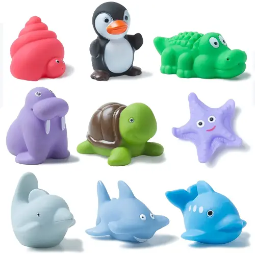 Mold Free Ocean Bath Toys for Toddlers/ Infants 6 - 12- 18 Months, No Hole No Mold Bathtub Toys, 1 2 3 4 Years Old Kids (9 Pcs Ocean Animals with Mesh Bag)
