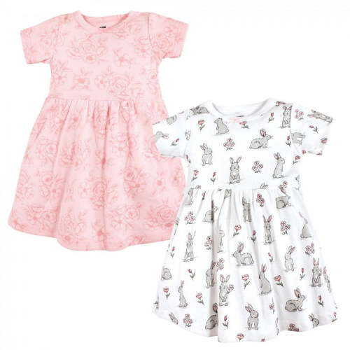 Hudson Baby Infant and Toddler Girl Cotton Dresses, Bunny Floral, 6-9 Months