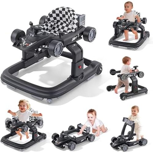 Baby Walker, Baby Walker with Wheels, 3 Adjustable Heights Reinforced Frame 4 Modes Push Walker & Jumper, Music Lights Anti-Rollover Speed Height Adjustment Toddler Activity Walker for 6-18 Months Old