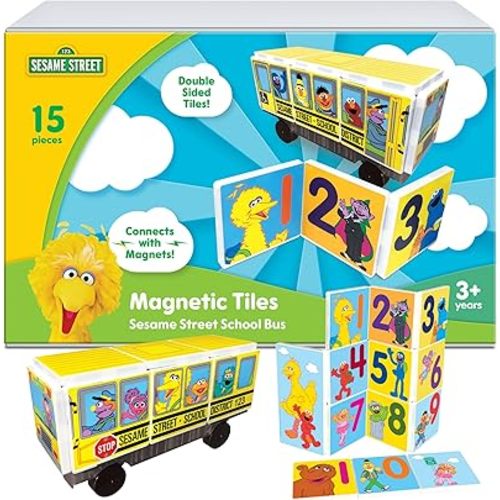 CreateOn “Sesame Street” Toy, Magnetic Kids’ Building Toys from “Sesame Street” Books, School Bus Magnet Tiles, Educational Toys for Ages 3+, 14 Pieces