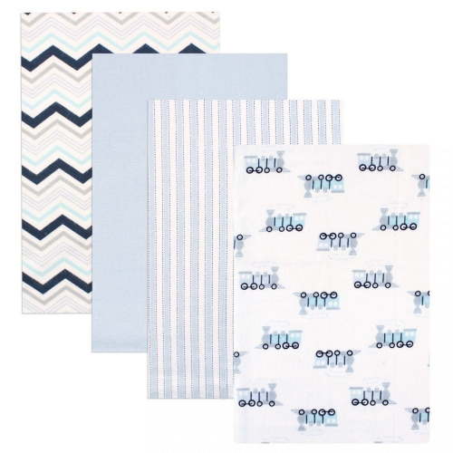 Luvable Friends Baby Boy Cotton Flannel Receiving Blankets, Train 4-Pack, One Size