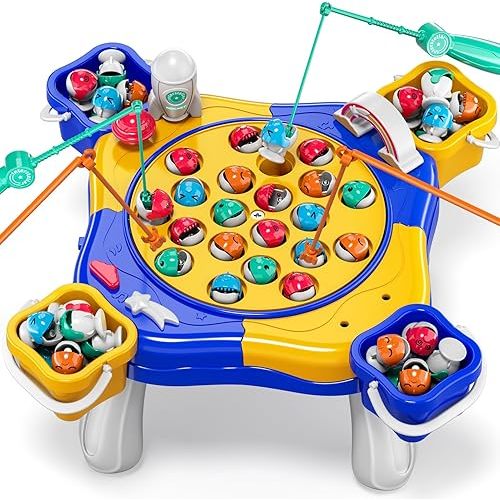 Fishing Games for Kids, 70 pcs Magnetic Fishing Table Toys Game for Toddlers Kids Boys Girls Ages 3-5 4-8, Toddlers Travel Party Rotating Board Toys with Sound, Christmas Birthday Gift for Boys Kids