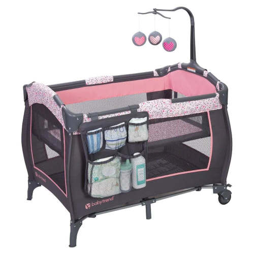 Baby Trend Trend-E Nursery Center Playard with Bassinet and Travel Bag - April Pink