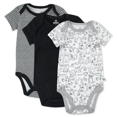 HonestBaby unisex-baby 3-pack Short Sleeve Bodysuits One-piece 100% Organic Cotton for Infant Baby Boys, Girls, Unisex