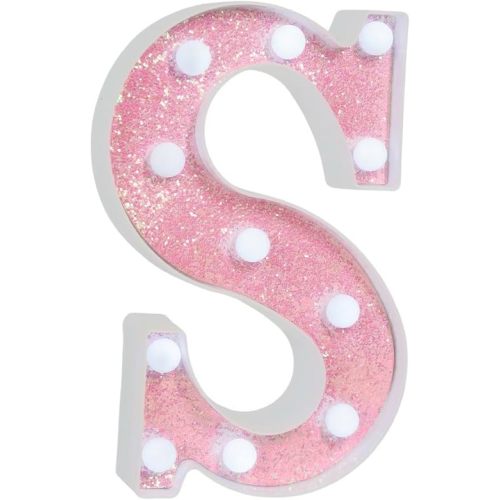 Pink Glitter Marquee Light Up Letters, Battery Operated LED Letter Lights Signs for Pink Birthday Party Table Decorations, Wall Decor for Girls Bedroom, Initial Letter S with Cool White Lights