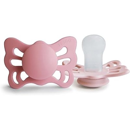 FRIGG Butterfly Anatomical SilkySoft Silicone Baby Pacifier | Made in Denmark | BPA-Free (Cedar/Baby Pink, 0-6 Months)