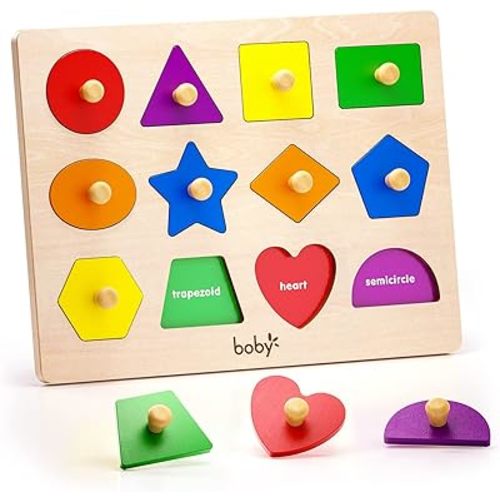 Boby Shape Color Puzzle for Toddlers 1-3, Montessori Learning Toys for 1 + Year Old Girl, Jumbo Knob Wooden Pegged Chunky Shapes Puzzles for Kids Ages 3, Baby Educational Toys 12-18-24 Months Boys