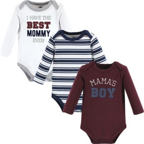 Cotton Long-Sleeve Bodysuits 3-Pack, 0-3M