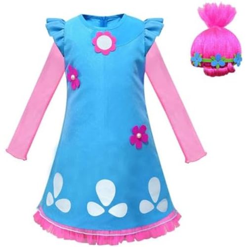 Kids Little Girl Poppy Princess Fancy Dress Up Outfit Halloween Cosplay Costumes