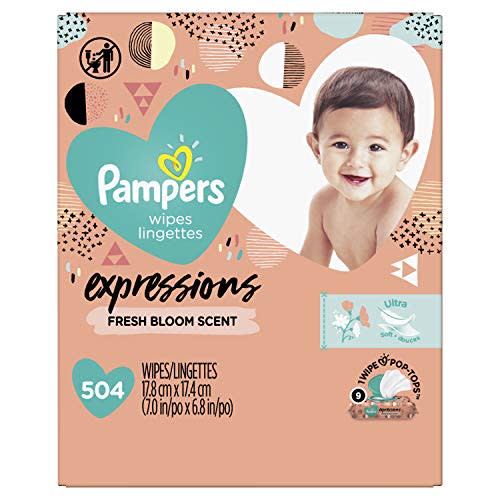 Baby Wipes, Pampers Expressions Baby Diaper Wipes, Hypoallergenic, Fresh Bloom Scent, 9X Pop-Top Packs, 504 Count