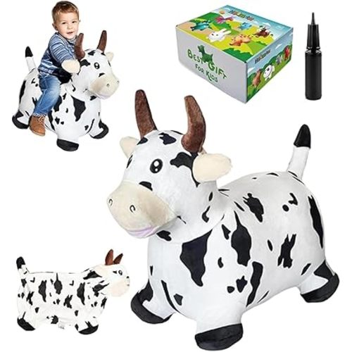 HotMax Bouncy Cow Hopping Toy, Removable Inflatable Plush Bouncing Horse for Toddlers, Outdoor Ride on Bouncy Farm Animals, Birthday Gift for 18 Months 2 3 4 Year Old Boy or Girl