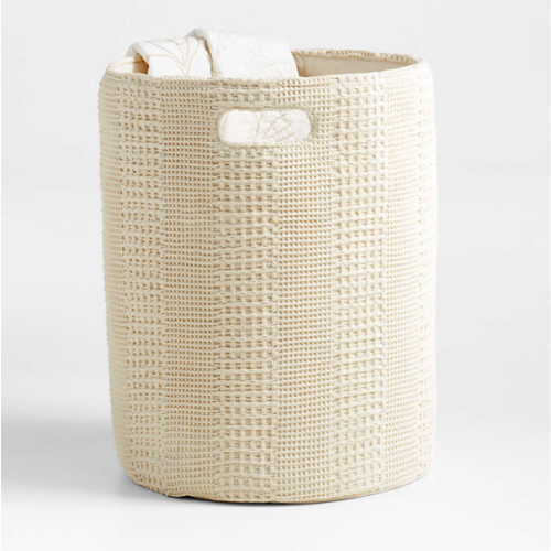 Nella Cream Cotton Waffle Weave Kids Hamper with Handles
