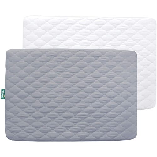 Pack N Play Mattress Pad Cover/ Protector - 2 Pack, Ultra Soft Microfiber, Waterproof, Grey & White (for Standard Playpen/ Mini Crib)