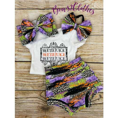 Halloween Beetle / Halloween Brushstroke High Waisted Bummies/ Baby Girl High Waisted Shorts/ Bummies and Headwrap Bow Set