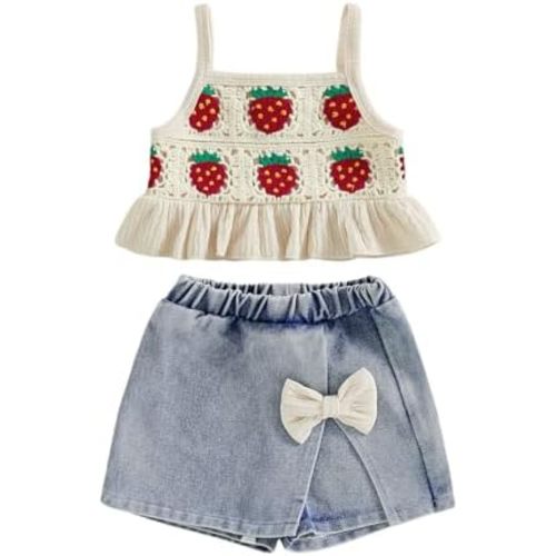YINGISFITM Toddler Baby Girl Clothes Summer Boho Sleeveless Tank Top Jeans Shorts Skirts Western Outfit Girls Clothing Set