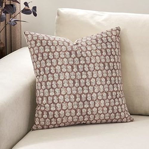 DOMVITUS Pillow Covers 20x20, Floral Pillow Covers, Couch Pillows for Living Room, Decorative Farmhouse Accent Print Throw Pillow Covers, 1PC, Cognac Brown