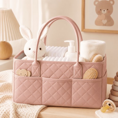 Floral Quilted Diaper Caddy Organizer, Diaper Caddy Basket with Handles and Removable Dividers, Baby Nursery Storage Basket for Wipes and Diapers, Portable Car Organizer, Registry Search Must Haves