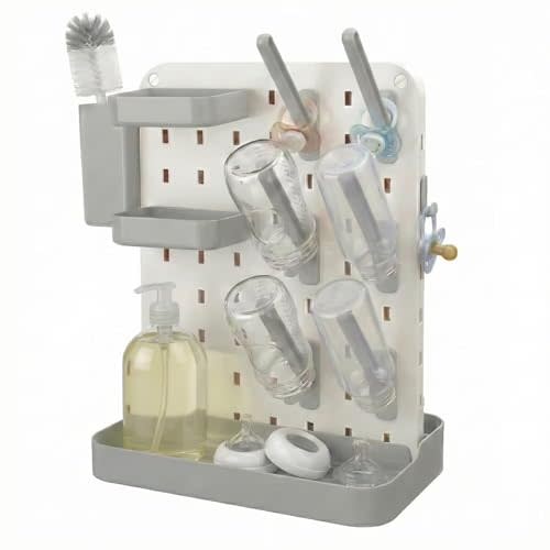Baby Bottle Drying Rack with Brush & Soap Organizer, Space Saving Countertop Dryer Holder for Breast Pump Parts, Nipples & Accessories, Detachable High Capacity Stand with Drip Tray, BPA Free