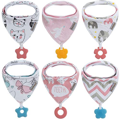 Baby Bandana Drool Bibs 6-Pack and Teething Toys 6-Pack Made with 100% Organic Cotton, Absorbent and Soft Unisex (Vuminbox) (Multicolor)