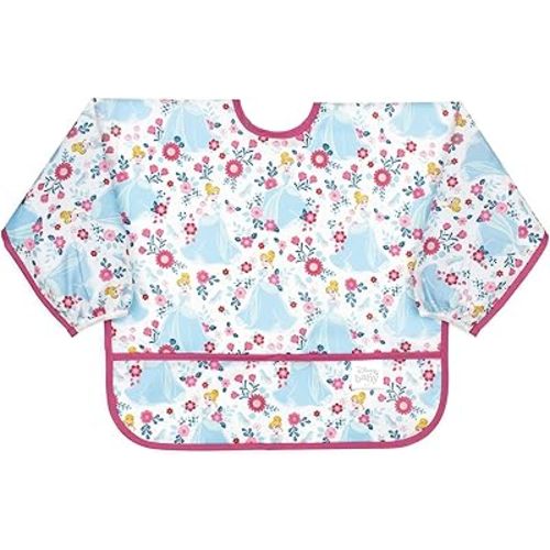 Bumkins Disney Bibs, Baby and Toddler Girls and Boys 6-24 Months, Long Sleeve, Essential Must Have for Eating, Feeding, Mess Saving Lightweight Waterproof Fabric Sleeved Smock, Cinderella