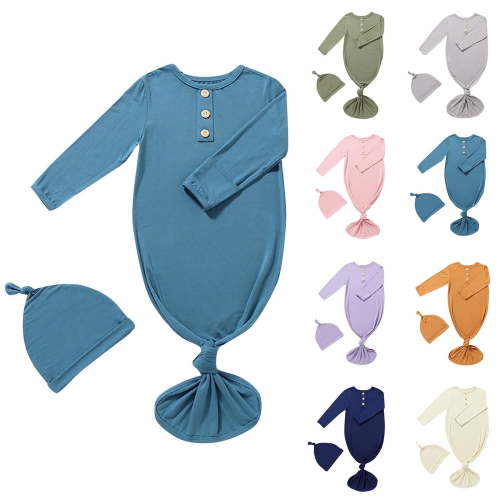 THDHVS Newborn Sleepers,Baby Boy Clothes,Baby Newborn Knotted Gown Soft Infant Long Sleeve Sleepwear for Girl and Boy Back Home Outfit with Hat Set Gray 0-3 Months