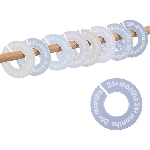 Set of 8 Pcs Round Baby Closet Dividers for 0-24 Months Clothes, Double-Sided ABS Plastic Baby Clothes Organizer Dividers, Baby Hanger Organizer by Months for Nursery Closet Organizer & Decor