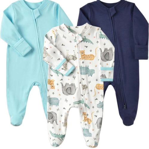 Aablexema Baby Footie Pajamas Cotton with Mitten Cuffs, Double Zipper
