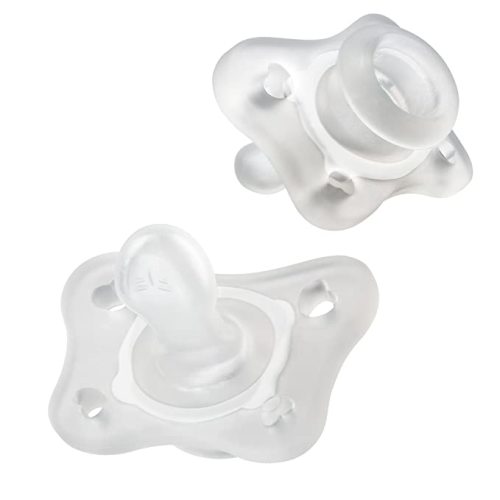 Chicco PhysioForma 100% Soft Silicone Mini One Piece Pacifier for Babies aged 0-2 months | BPA & Latex Free | Reusable Sterilizing Case | Clear, 2pk - 2 Count (Pack of 1)