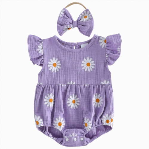 Gubotare Baby Girl Clothes Newborn Toddler Baby Girl Outfit Romper Jumpsuit Sleeveless Bell Bottom Overall 0 3 6 9 12 18 24 Months (Purple,0-3 Months)