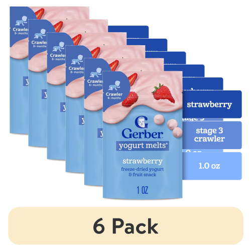 (6 pack) Gerber Stage 3 Baby Food Snacks, Strawberry Yogurt Melts, Baby Led Feeding 1 oz