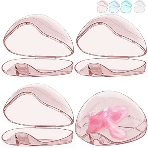 Pacifier Case,4 Pack BPA Free Pacifier Holder Case,Transparent Container Box for Baby Binky(Not Included,Essential Pacifier Accessories,Alway Keep Paci Clean,Easy to Clean(Pink)