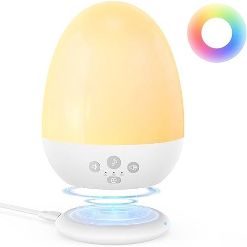 JolyWell Baby Night Lights for Kids, Rechargeable Portable Egg Light, Stepless Dimming, 3 Color Temperatures, 18 Sleep White Noise, RGB Mood Lighting, Touch Control, Timer & Stable Charging Pad
