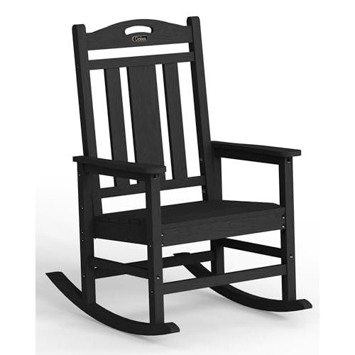 Ciokea Oversized Outdoor Rocking Chair, 380lbs Heavy-Duty Large Patio Rocker, Weather Resistant & Anti-Fade Porch Chair, High Back Cozy Rocking Chair for Outside, Fire Pit, Deck, Garden, Black