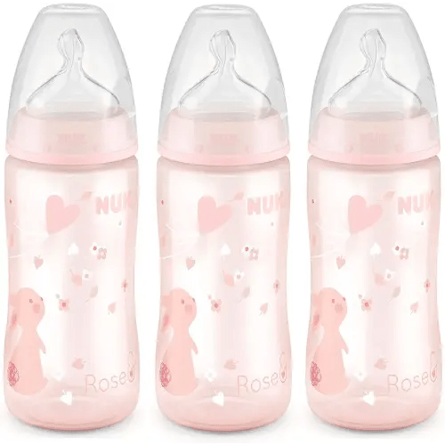 NUK Smooth Flow Anti Colic Baby Bottle, 10 oz, 3 Pack, Pink Bunnies